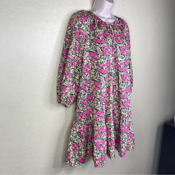 Zara Voluminous Pink and Green Floral Puff Sleeve Dress Size S - Picture 9 of 16